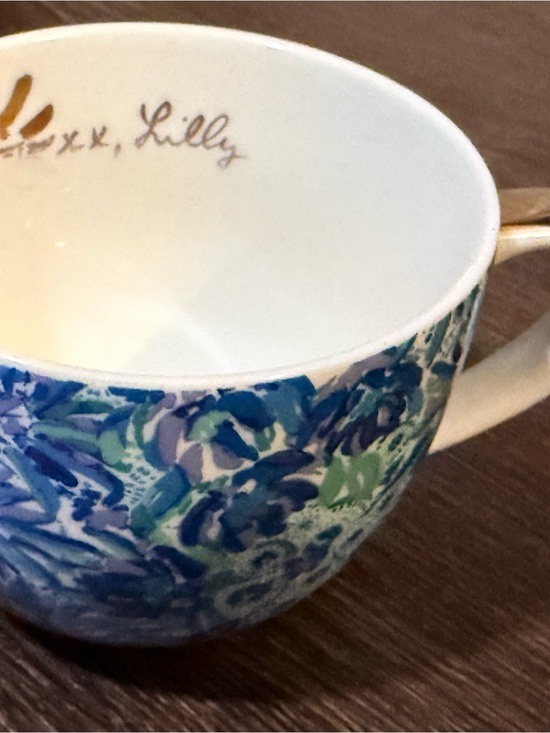 Lilly Pulitzer Other - Lilly Pulitzer Blue & Aqua Floral Ceramic Mug with Gold-Trim Handle
